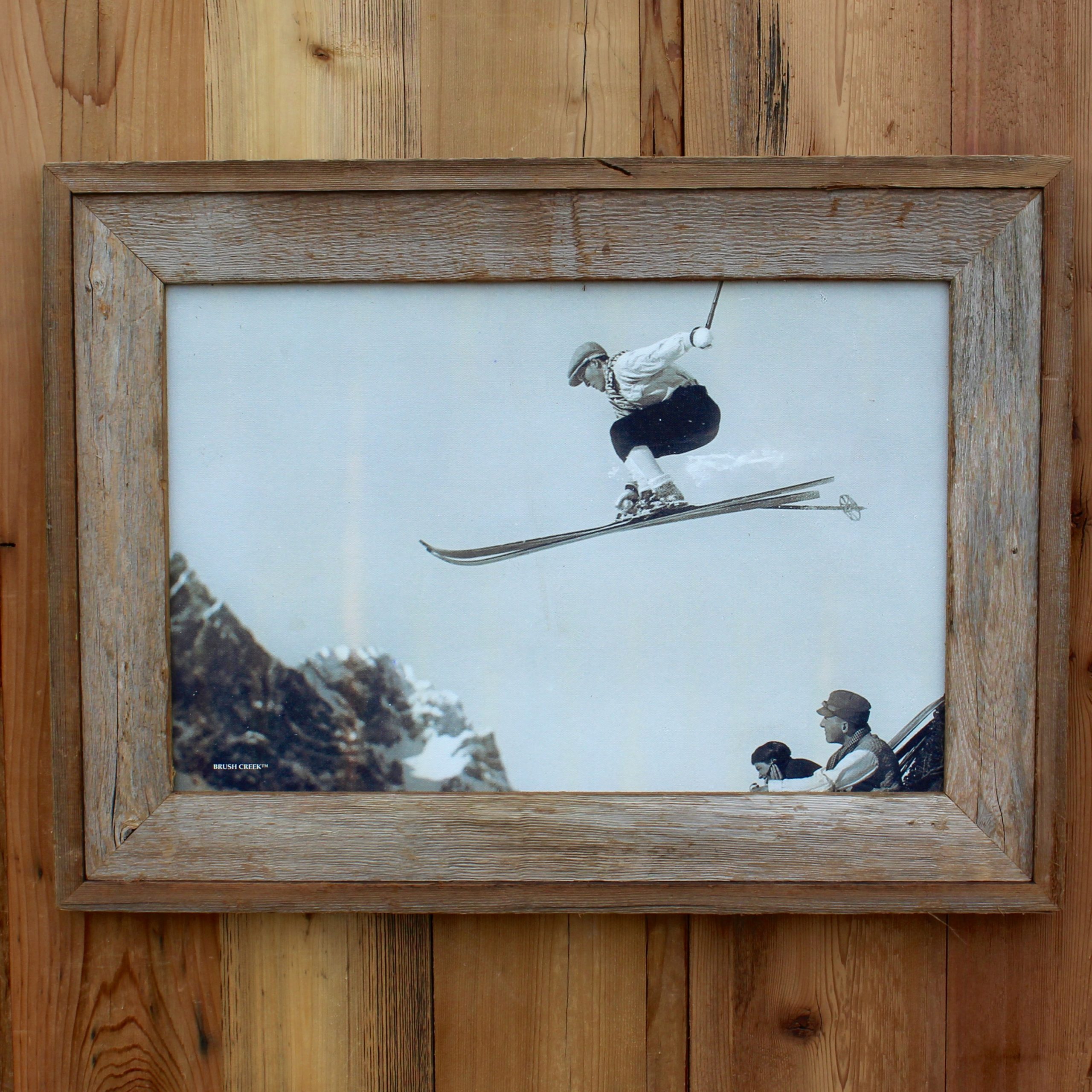 Rustic Picture Frame with Vintage Skier Canvas Print