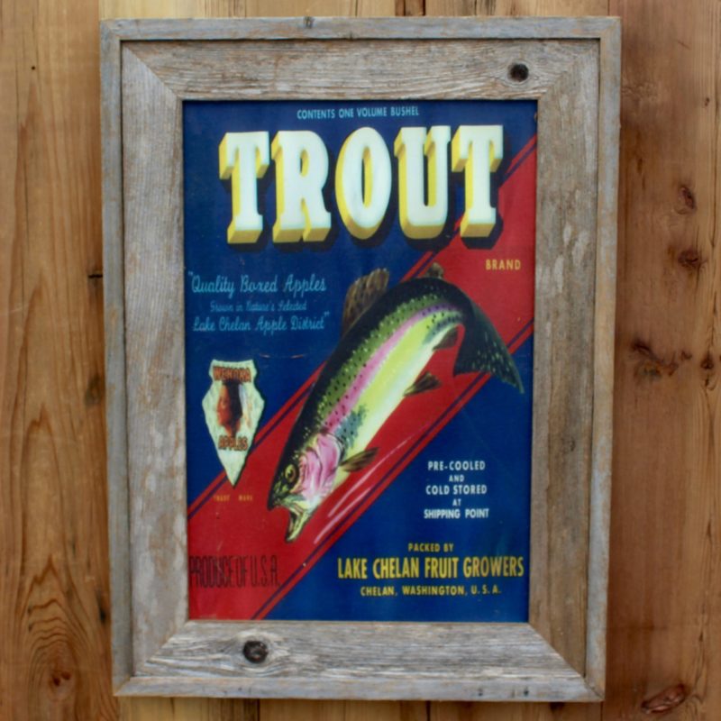 Rustic Picture Frame with Vintage Trout Label