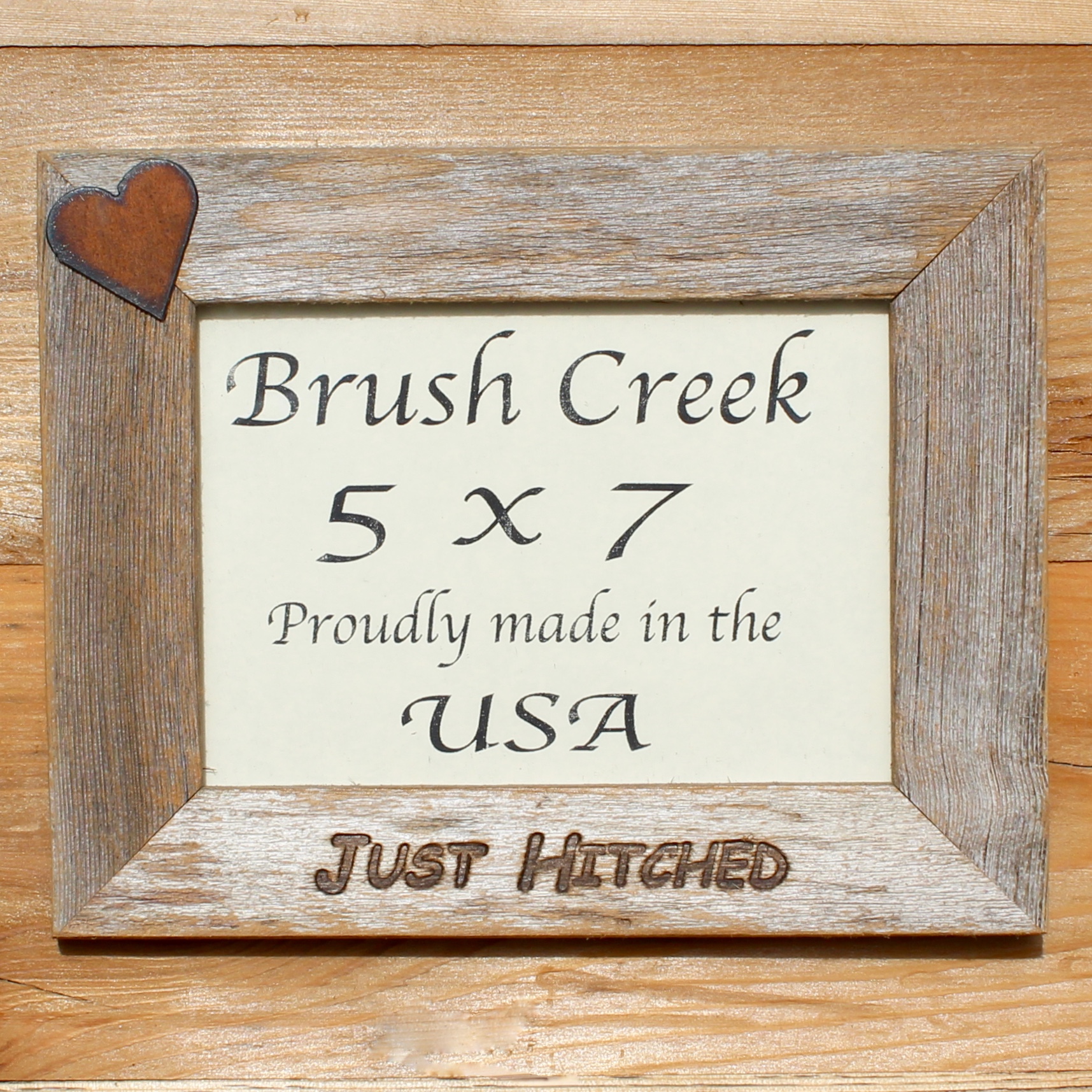 Frame Branded Just Hitched with Heart Icon